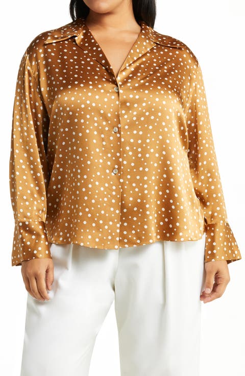 Dot Print Silk Blouse (Plus Size)