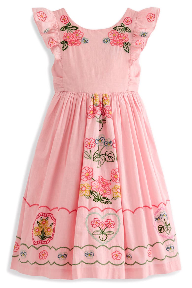 Kids' Embroidered Flutter Sleeve Cotton Midi Dress, Main, color, CHALK PINK