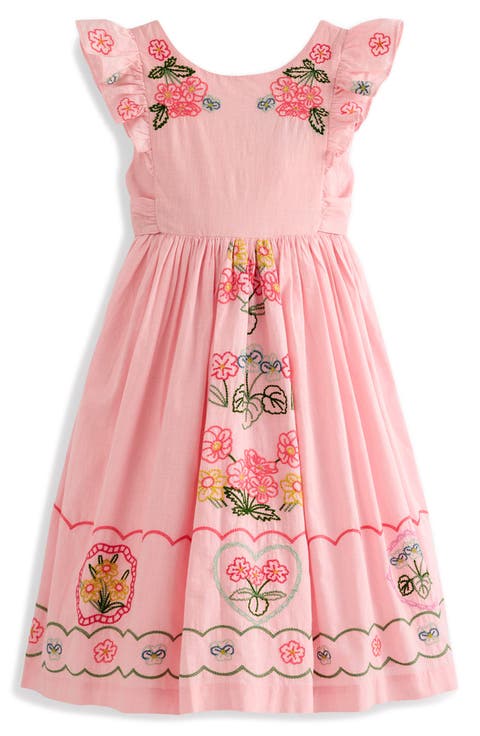 Kids' Embroidered Flutter Sleeve Cotton Midi Dress (Toddler, Little Kid & Big Kid)
