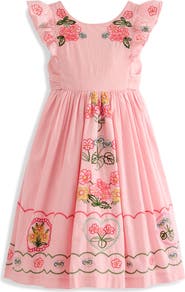 Mini Boden Kids' Embroidered Flutter Sleeve Cotton Midi Dress