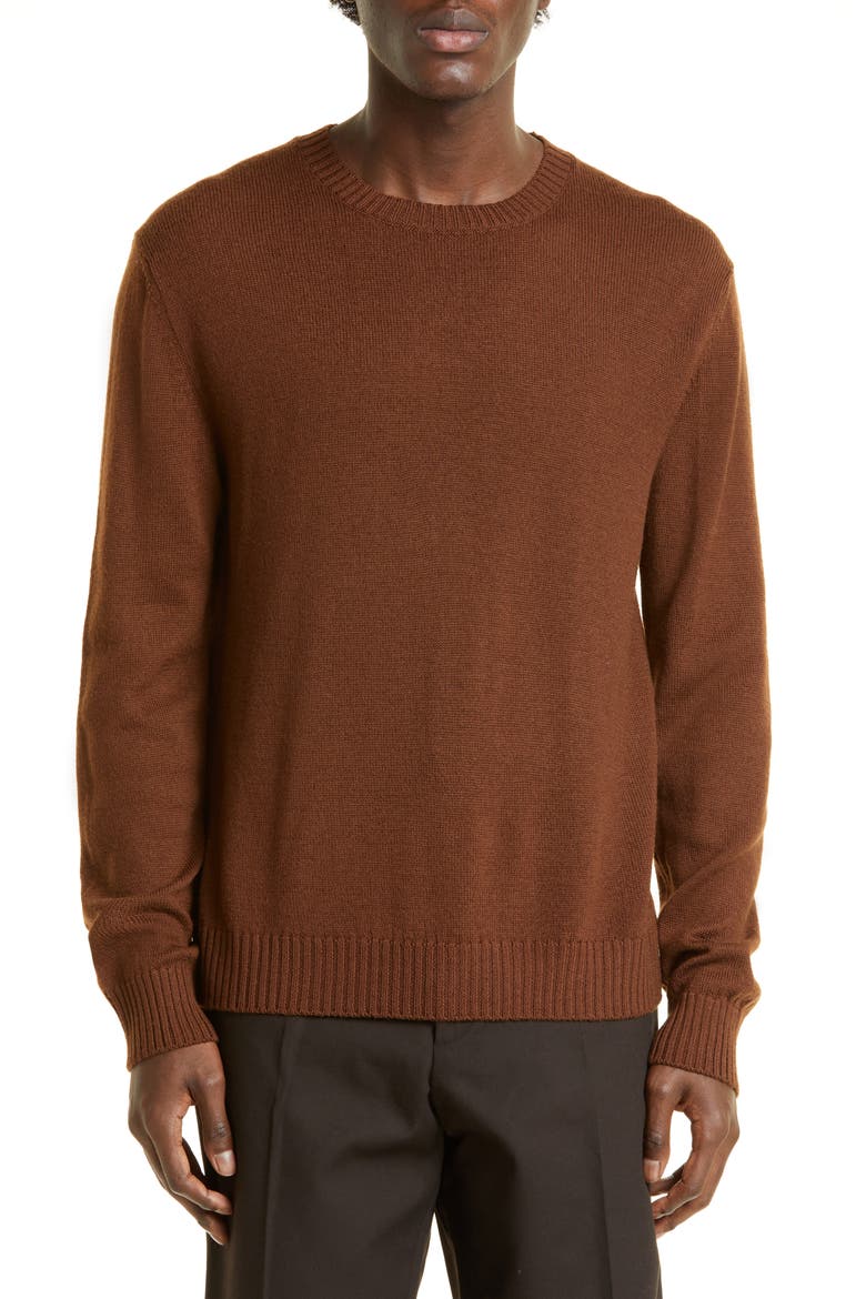 Wool Crewneck Sweater, Main, color, MEDIUM BROWN