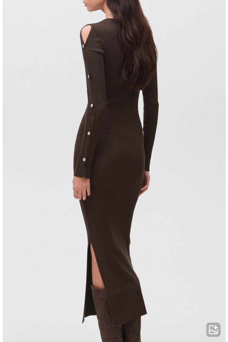 Button Trim Long Sleeve Sweater Dress, Alternate, color, BROWN