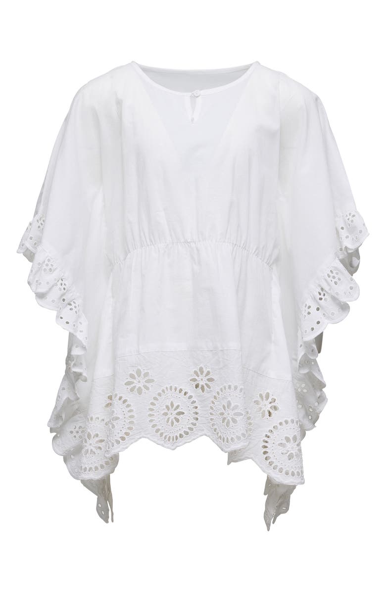 Snapper Rock Kids' Eyelet Ruffle Cotton Cover-Up Dress, Main, color, White