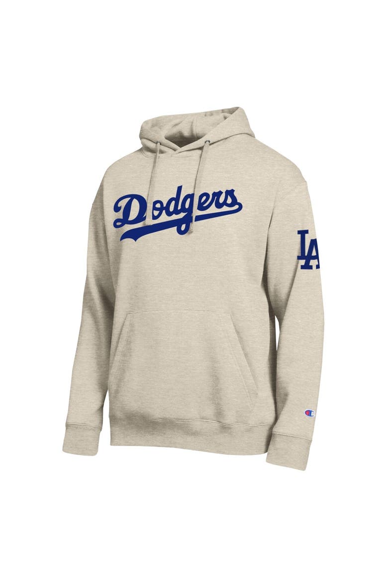 Men's Champion Oatmeal Los Angeles Dodgers All Star Chenille Patch Hoodie, Alternate, color, Oatmeal