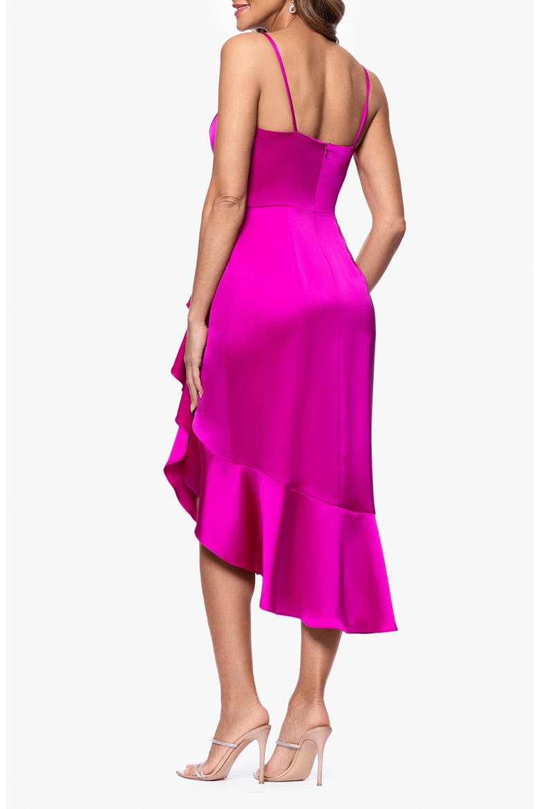 Cascasde Ruffle Detail Satin Cocktail Dress, Alternate, color, MAGENTA