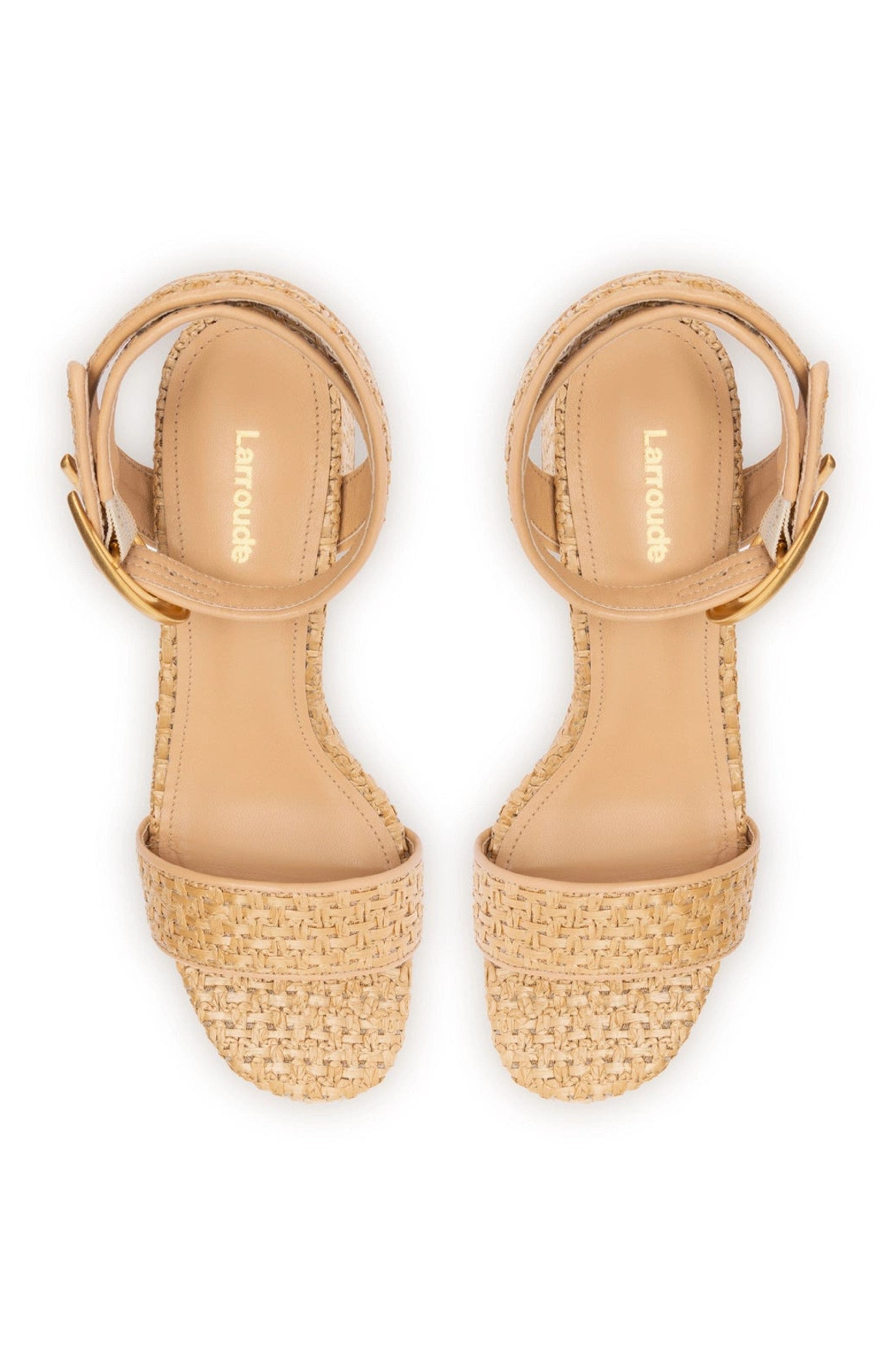 Larroudé Dolly Verona Low Sandal In Natural Raffia and Beige Leather, Alternate, color, Natural