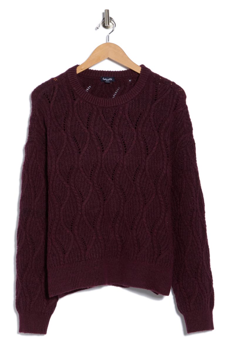 Novelty Pointelle Stitch Sweater, Alternate, color, DEEP PLUM