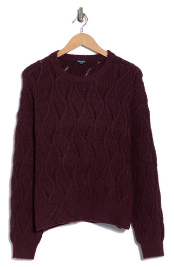 Splendid Novelty Pointelle Stitch Sweater In Burgundy