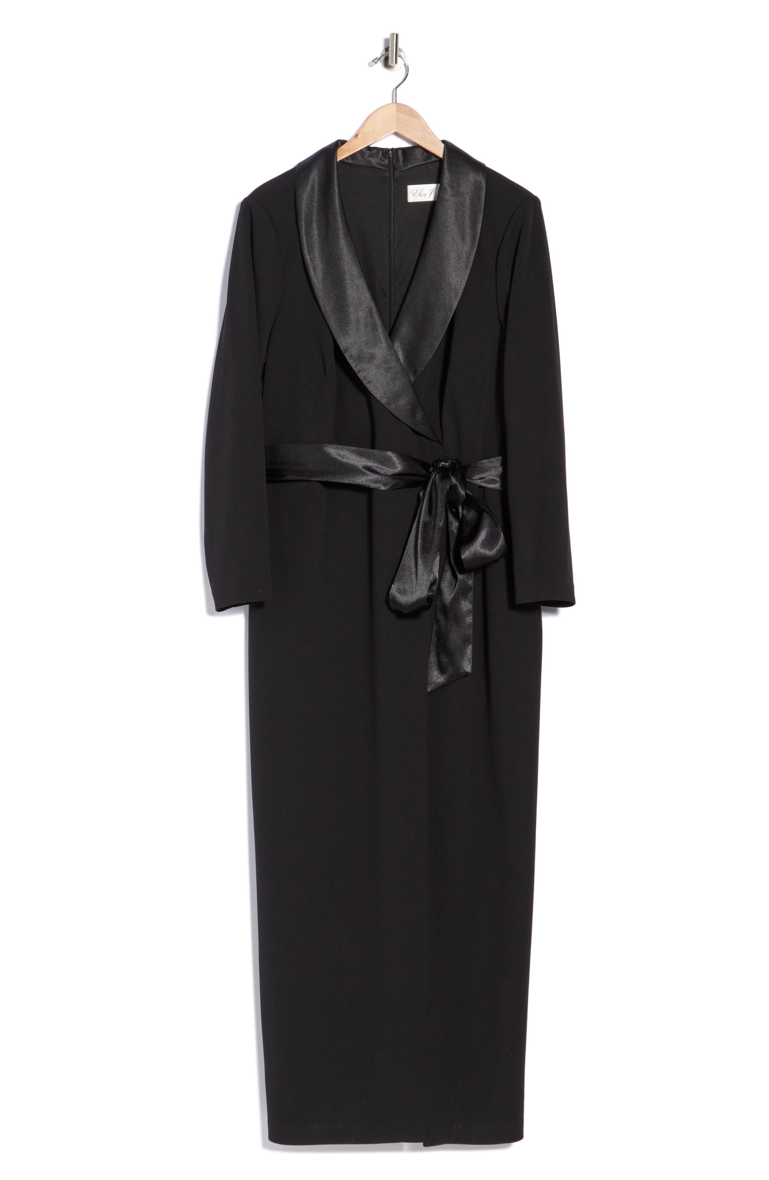 Satin Collar Tuxedo Wrap Gown