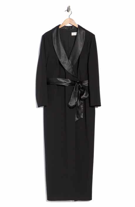 Satin Collar Tuxedo Wrap Gown