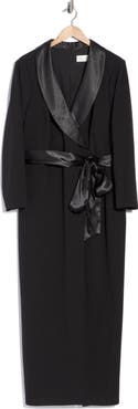 Eliza J Satin Collar Tuxedo Wrap Gown