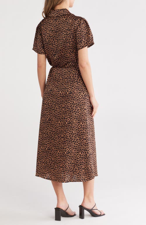 Nordstrom Rack Collared Half Button Wrap Front Shirtdress In Brown- Black Leopard
