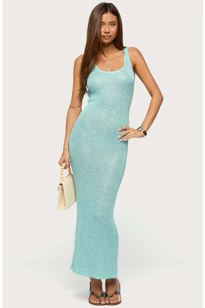 Ebby Sequin Sleeveless Maxi Sweater Dress, Alternate, color, TURQUOISE
