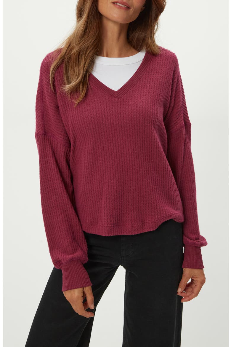 Salma Waffle Stitch V-Neck Knit Top, Main, color, GARNET