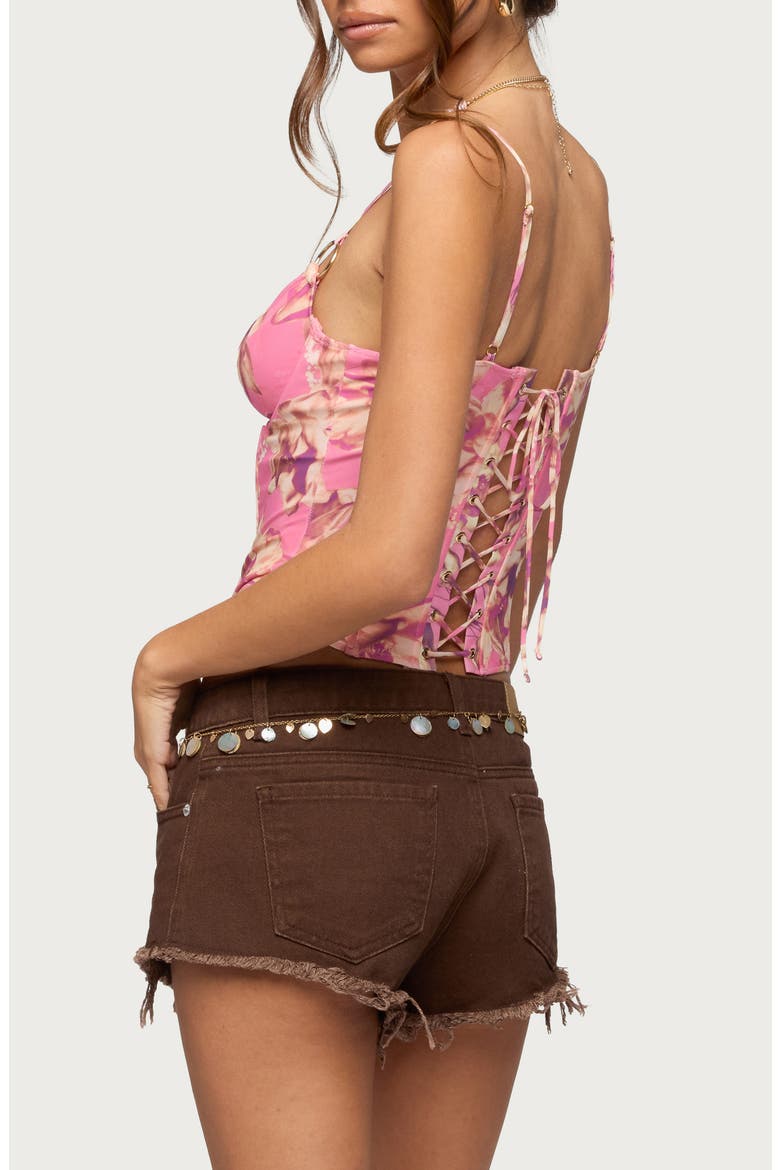 Daneri Metal Ring Floral Corset Cami, Alternate, color, PINK