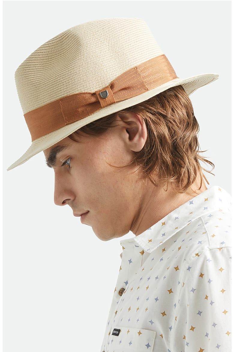 Roma Packable Straw Fedora, Alternate, color, NATURAL/ BRONZE
