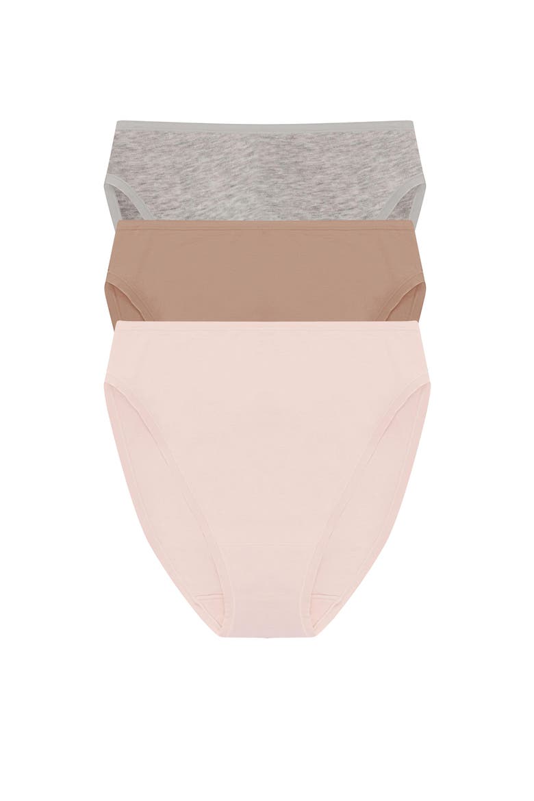 Bliss Bare Cotton High Cut Brief 3-Pack, Main, color, Lt Grey Heathr/Buff/Peach Whip