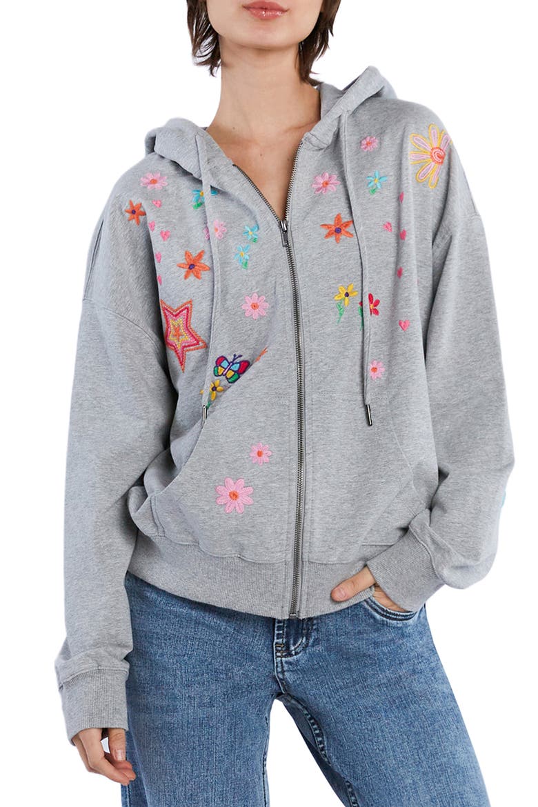 Sketchbook Embroidered Zip-Up Graphic Hoodie, Main, color, HEATHER GREY
