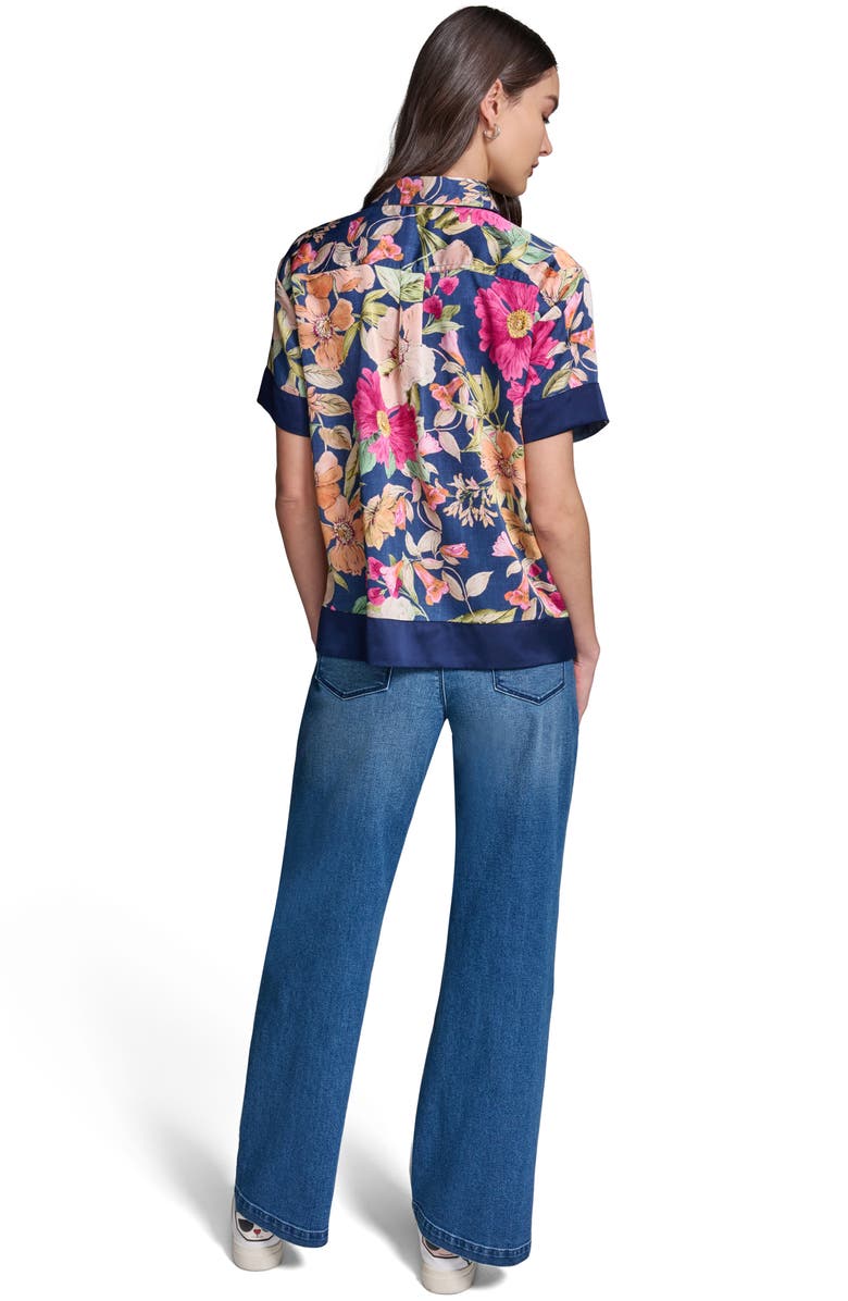 KARL LAGERFELD PARIS Floral Short Sleeve Button-Up Shirt, Alternate, color, Currant/ Light Blush Multi