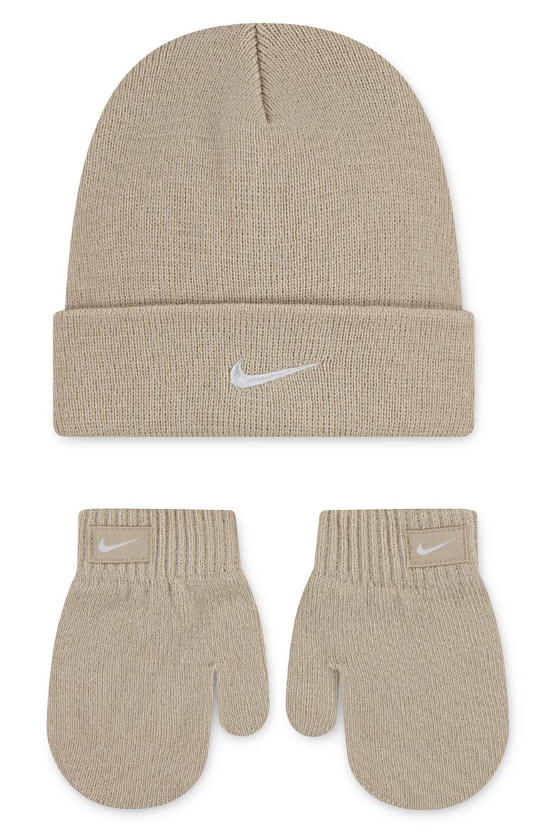 Snow Runner Beanie & Mittens Set, Main, color, SANDDRIFT