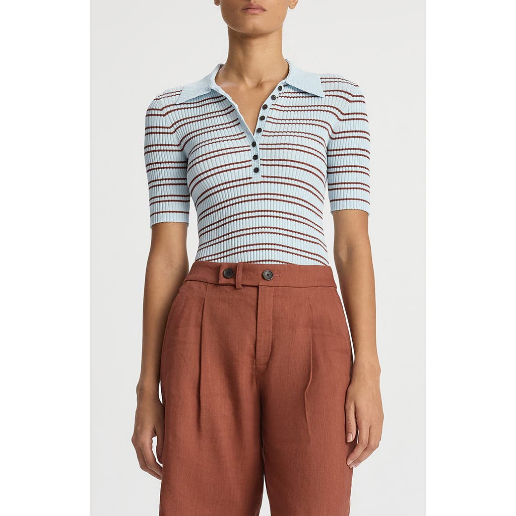 A.l.c . Sydney Stripe Polo Sweater In Ice Water/ Sequoia
