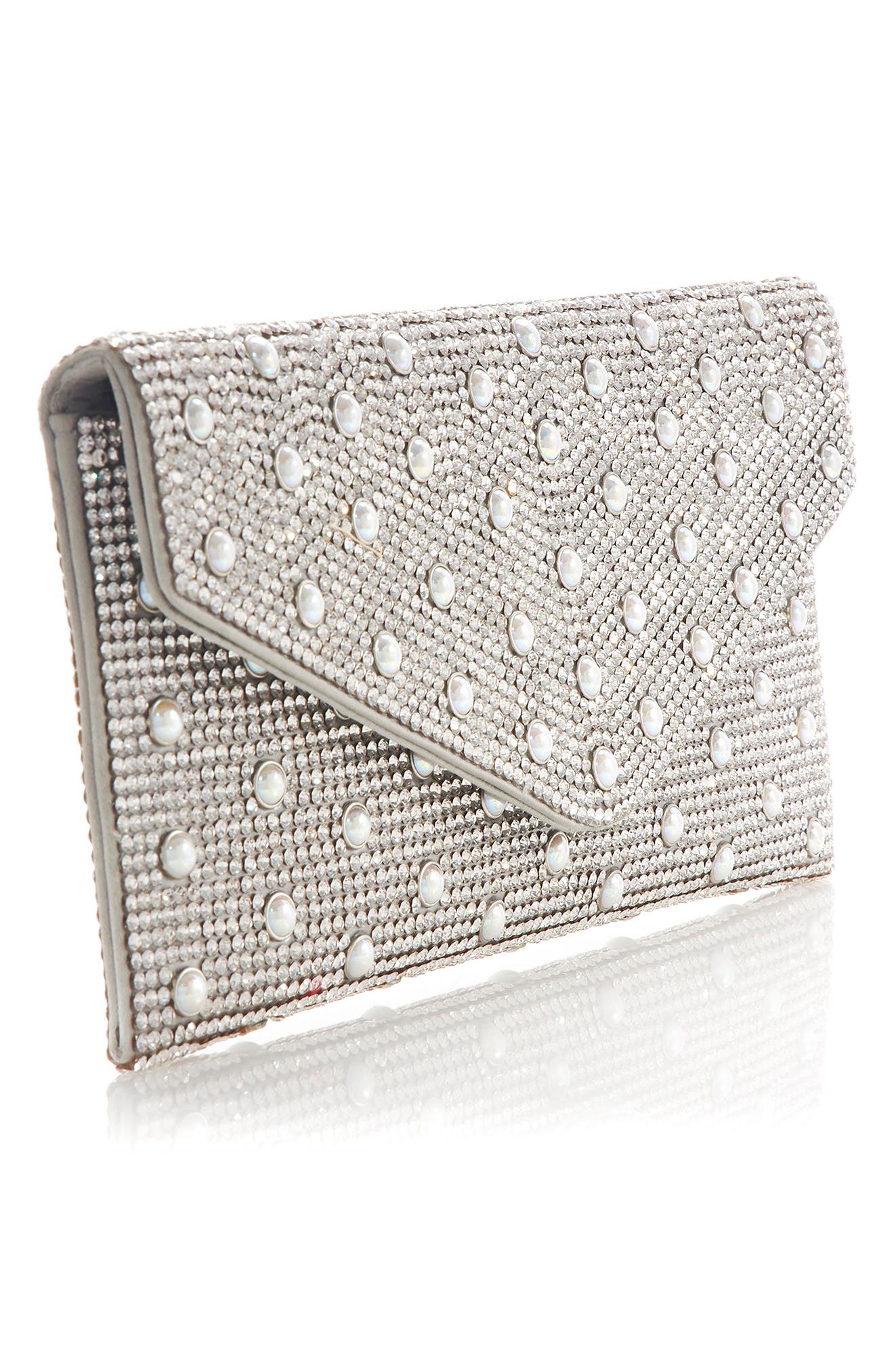 Beaded Envelope Clutch, Alternate, color, SILVER RHINE MIX