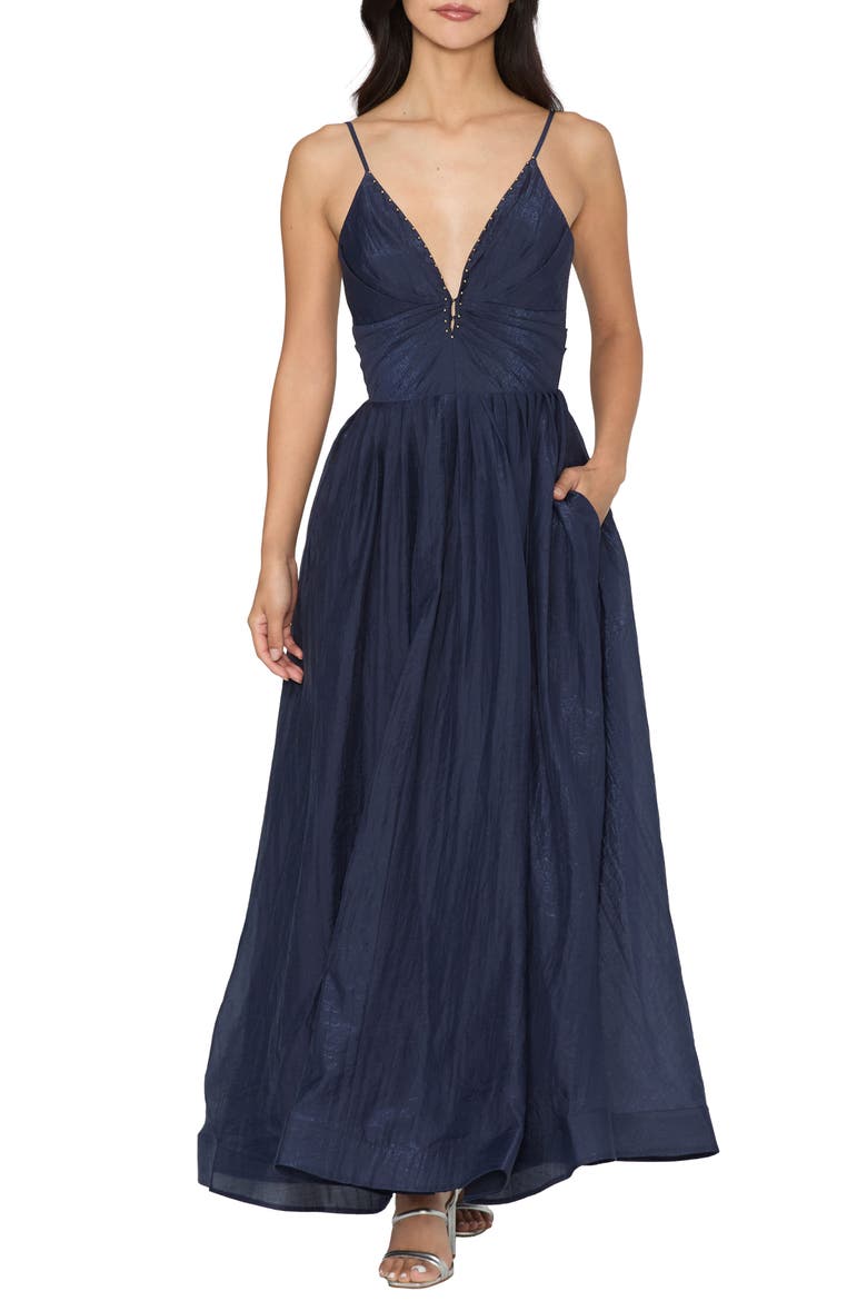Sloane Bead Accent Maxi Dress, Alternate, color, NAVY