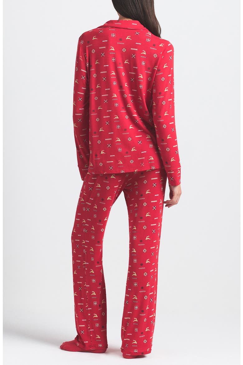 Long Sleeve Button-Up Shirt & Pants Pajama Set, Alternate, color, CRANBERRY VINTAGE DEER PRINT