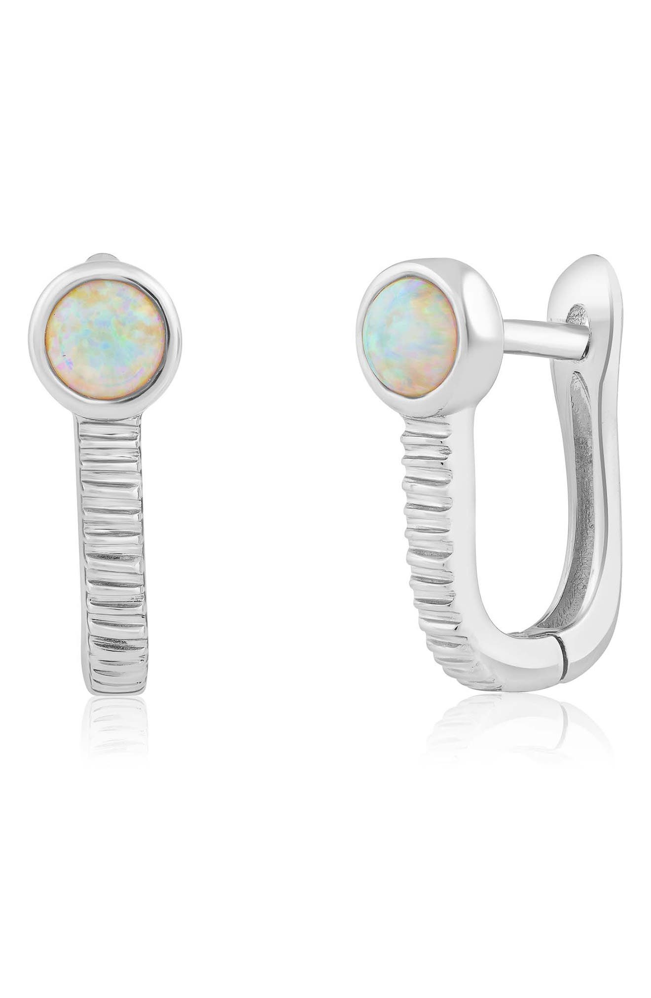 Imitation Opal U-Shaped Hoop Earrings