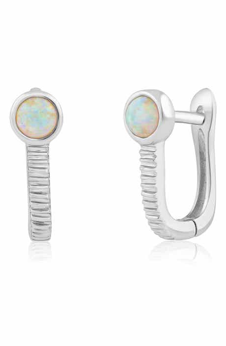 Imitation Opal U-Shaped Hoop Earrings