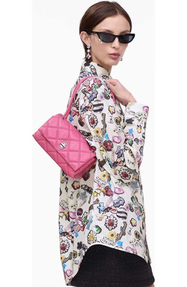 Marc Jacobs The Mini Dual Chain Diamond Quilted Leather Shoulder Bag, Alternate, color, Bow Pink