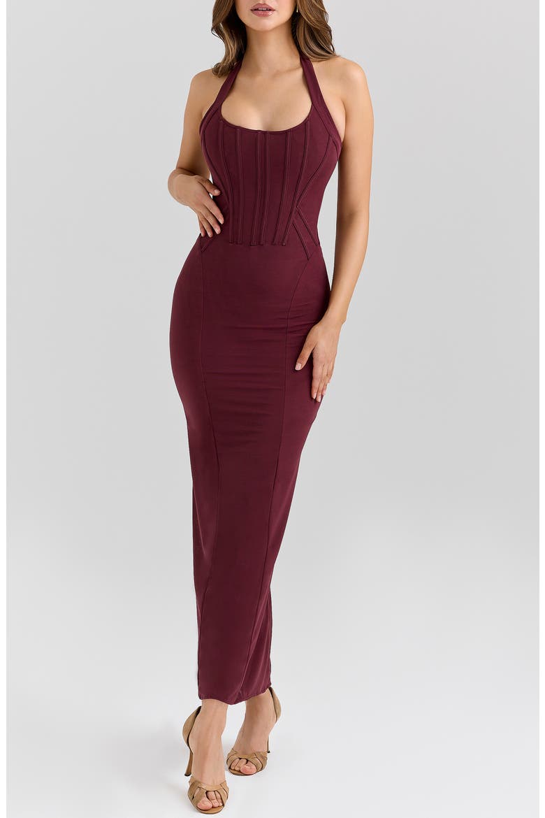 Lusilla Halter Powermesh Body-Con Cocktail Dress, Main, color, GRAPE