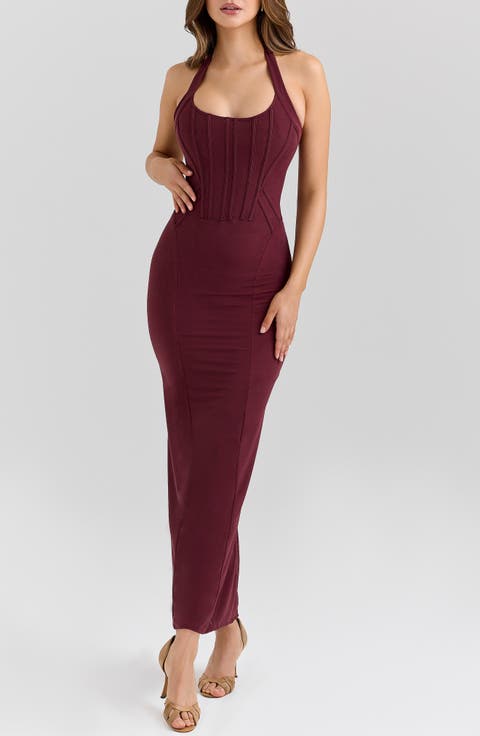 Lusilla Halter Powermesh Body-Con Cocktail Dress