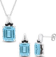 DELMAR Sky Blue Topaz Necklace & Stud Earrings Set