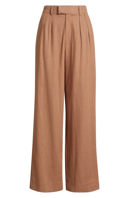 Wayf Naomi Linen Blend Straight Leg Pants In Brown