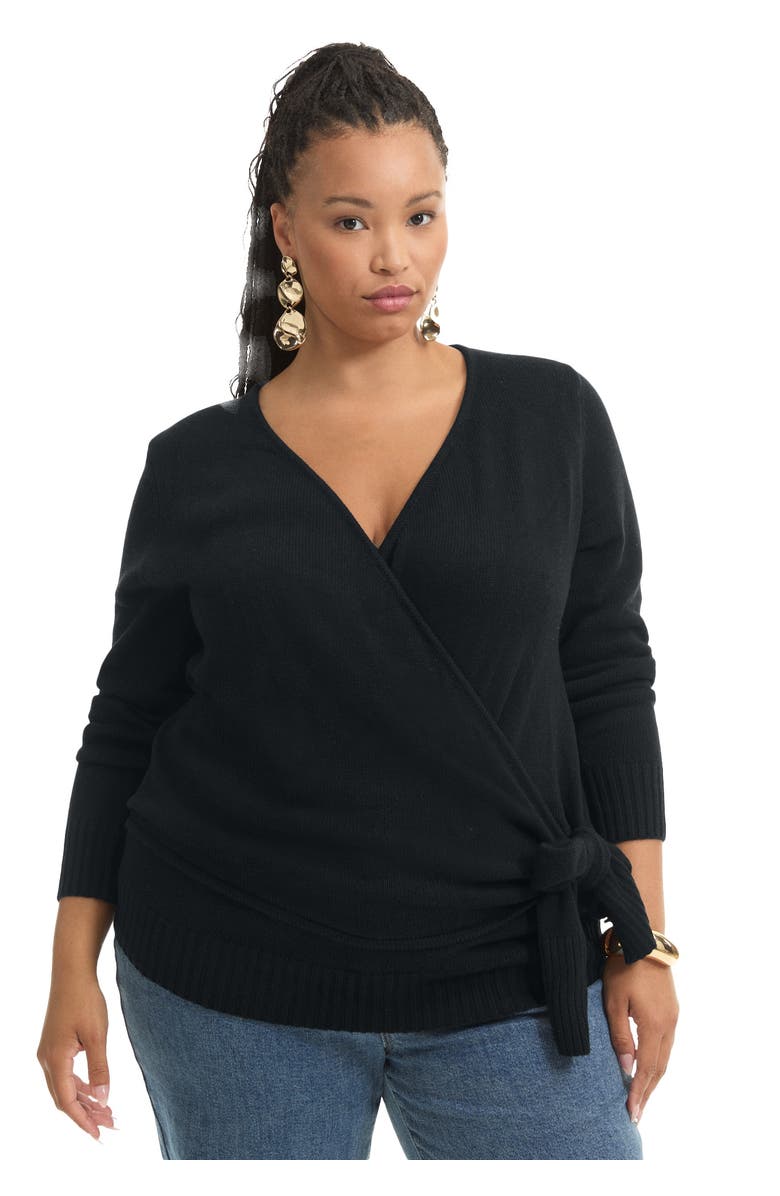 June + Vie Wrap-Front Cardigan, Main, color, Black