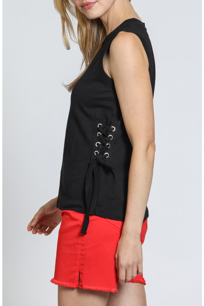 Side Laced Cotton Tank, Alternate, color, BLACK