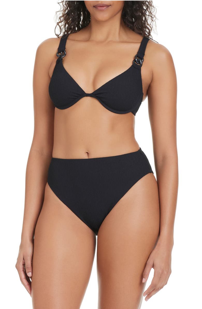 Sanctuary High Waist Bikini Bottoms, Alternate, color, Black