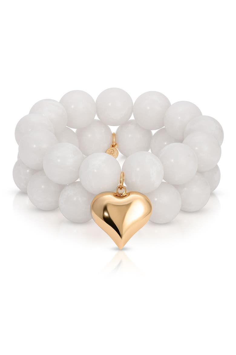 Luck & Love Stone Puffy Heart Stretch Bracelet, Main, color, BONE