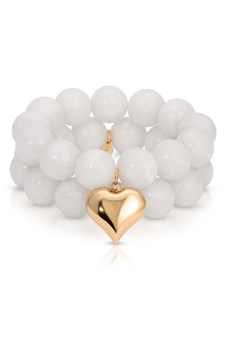 Ettika Luck & Love Stone Puffy Heart Stretch Bracelet, Main, color, Bone