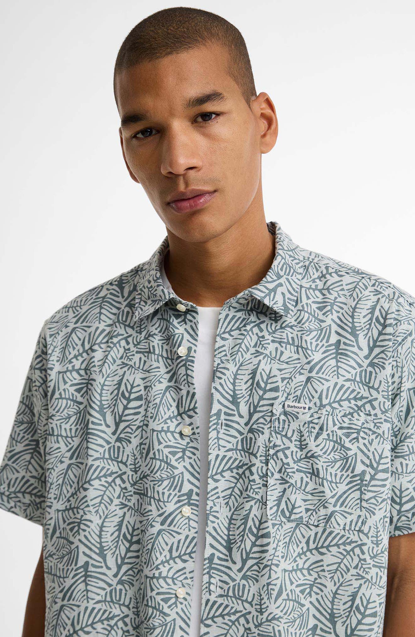 Dearham Leaf Print Short Sleeve Linen & Cotton Button-Up Shirt - image 2