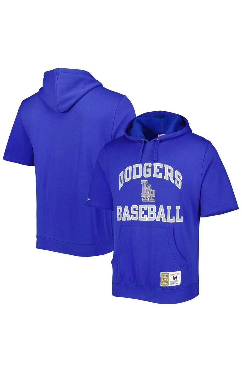 Mitchell & Ness Men's Mitchell & Ness Royal Los Angeles Dodgers Cooperstown Collection Washed Fleece Pullover Short Sleeve Hoodie, Alternate, color, 