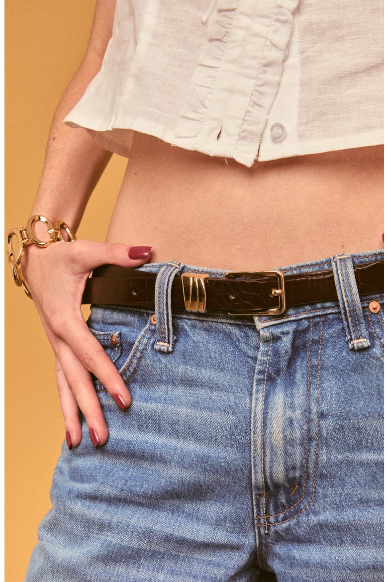 Sleek Belt, Alternate, color, BROWN CROC/ GOLD