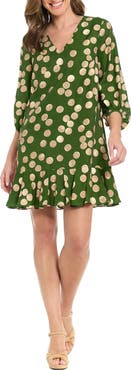 London Times Polka Dot Balloon Sleeve Ruffle Hem Shift Dress