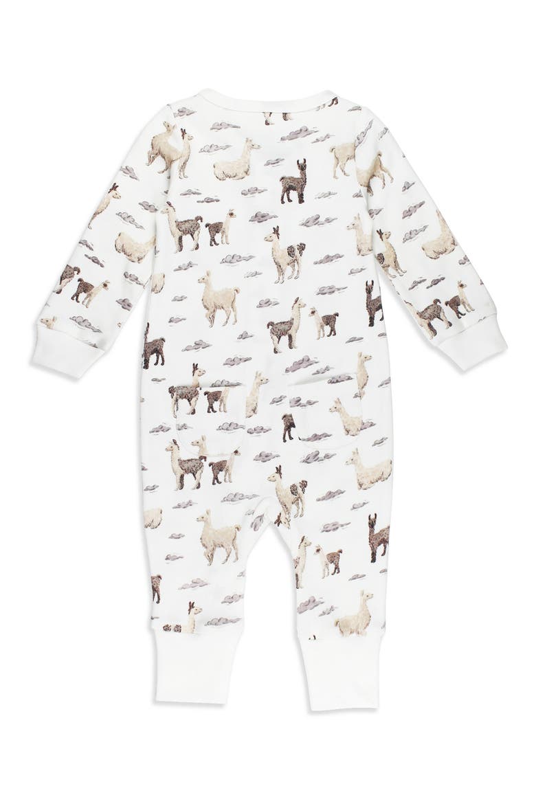 Print Organic Cotton Zip Romper, Alternate, color, LLAMA