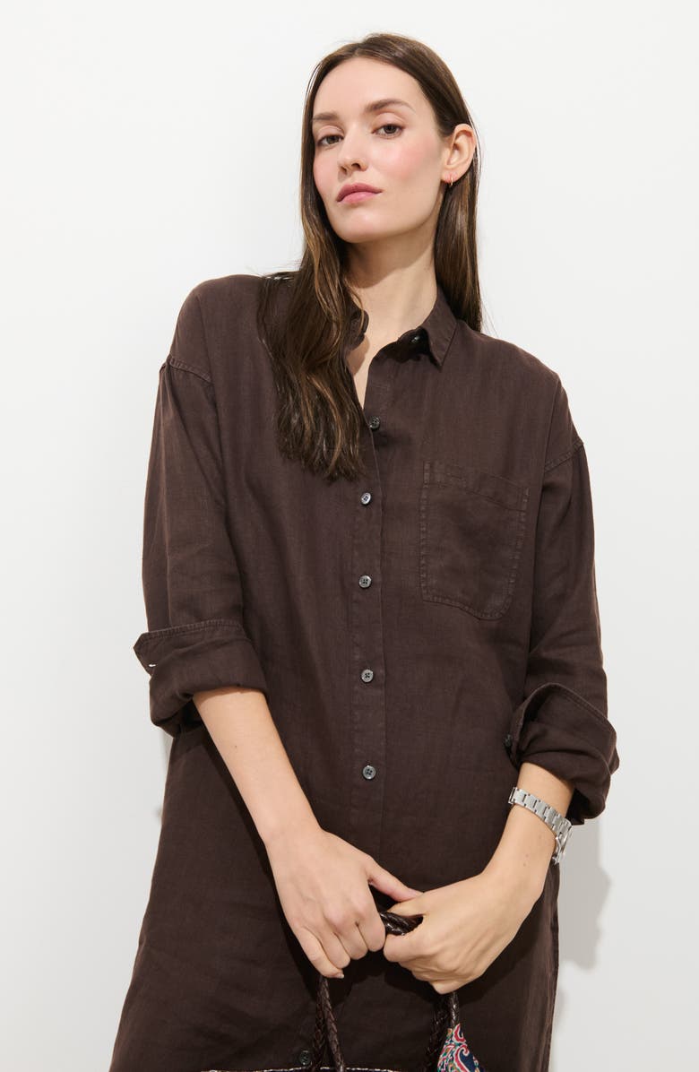 Alex Mill Kerry Linen Midi Shirtdress, Alternate, color, Dark Brown