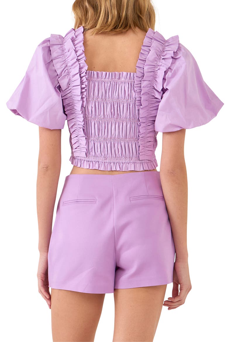 Smocked Puff Sleeve Crop Top, Alternate, color, LILAC