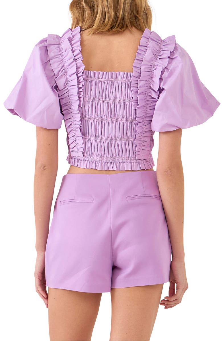 Endless Rose Smocked Puff Sleeve Crop Top, Alternate, color, Lilac