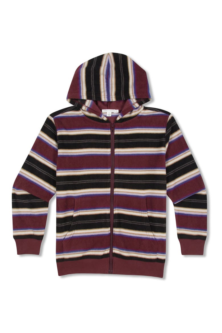 Kids' Stripe Zip-Up Hooded Fleece Jacket, Main, color, NAVY MULTI