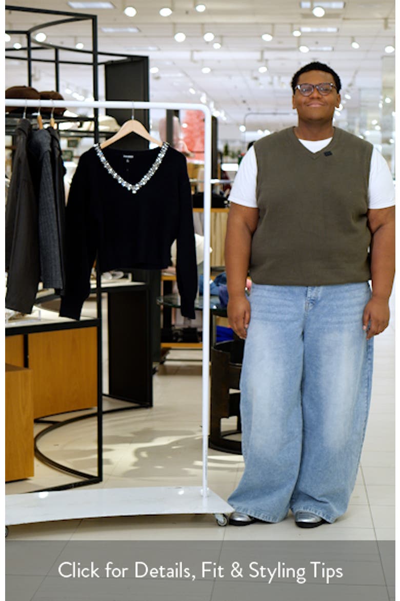 Evilyn Embellished V-Neck Crop Sweater video